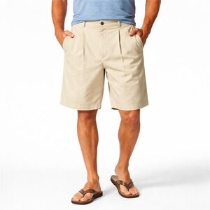 Tommy Bahama Mens 35 Shorts 100% Silk Pleated Herringbone Beige Cream Tropical